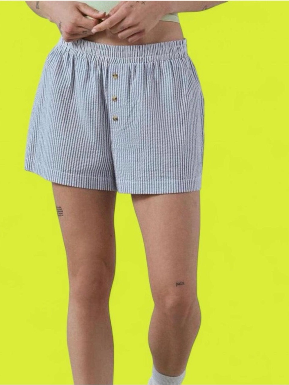 Urban Renewal Blue and White Striped Seersucker Elastic-Waist Shorts